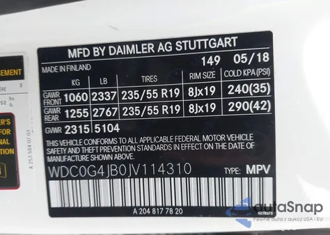 2018 Mercedes-Benz Glc 300 из США, поврежденный, VIN WDC0G4JB0JV114310